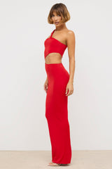 Jersey Asymmetric Cut Out Maxi Dress in Scarlet Red