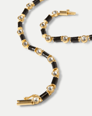 Black Enamel and Crystal Barrel Necklace