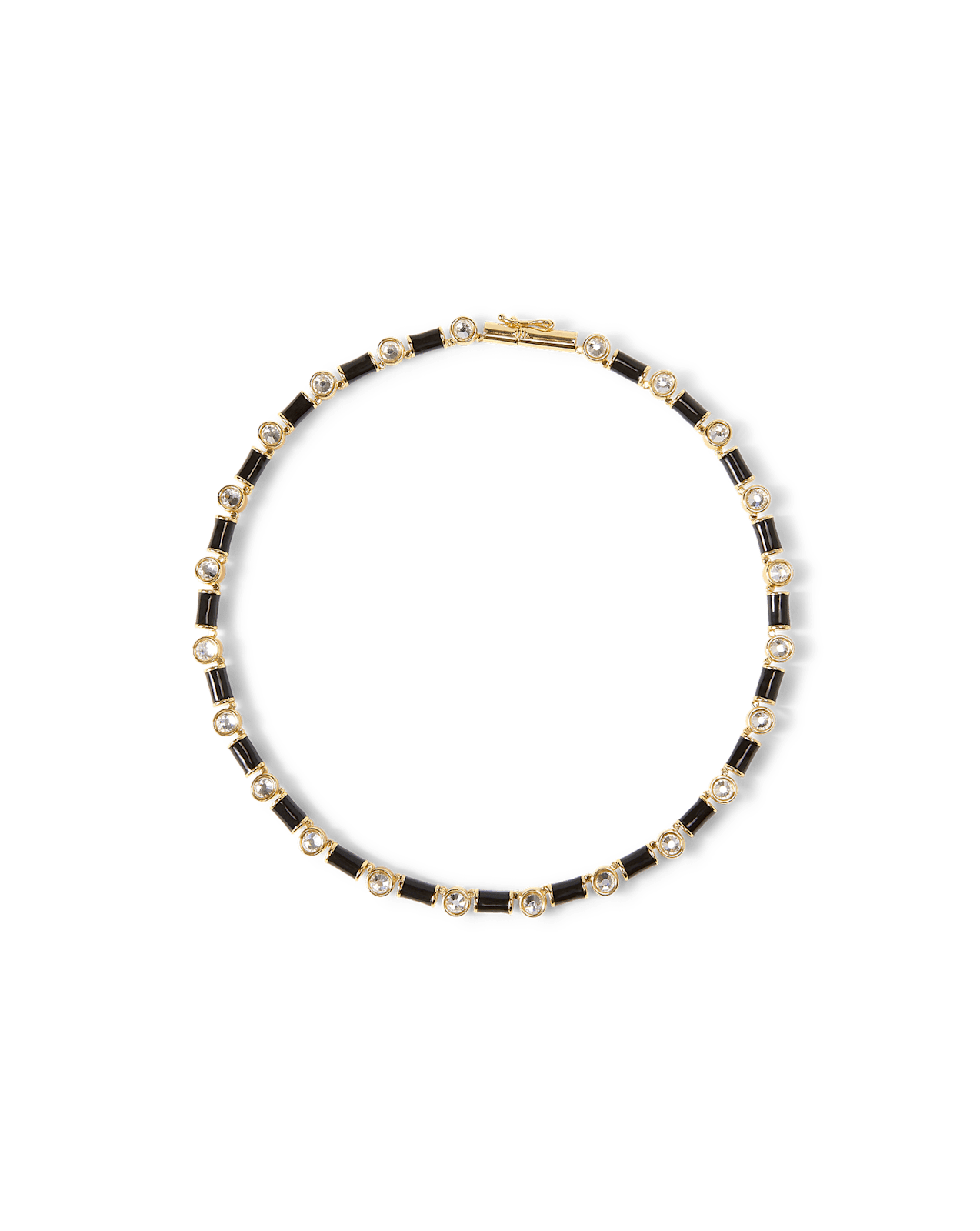 Black Enamel and Crystal Barrel Necklace