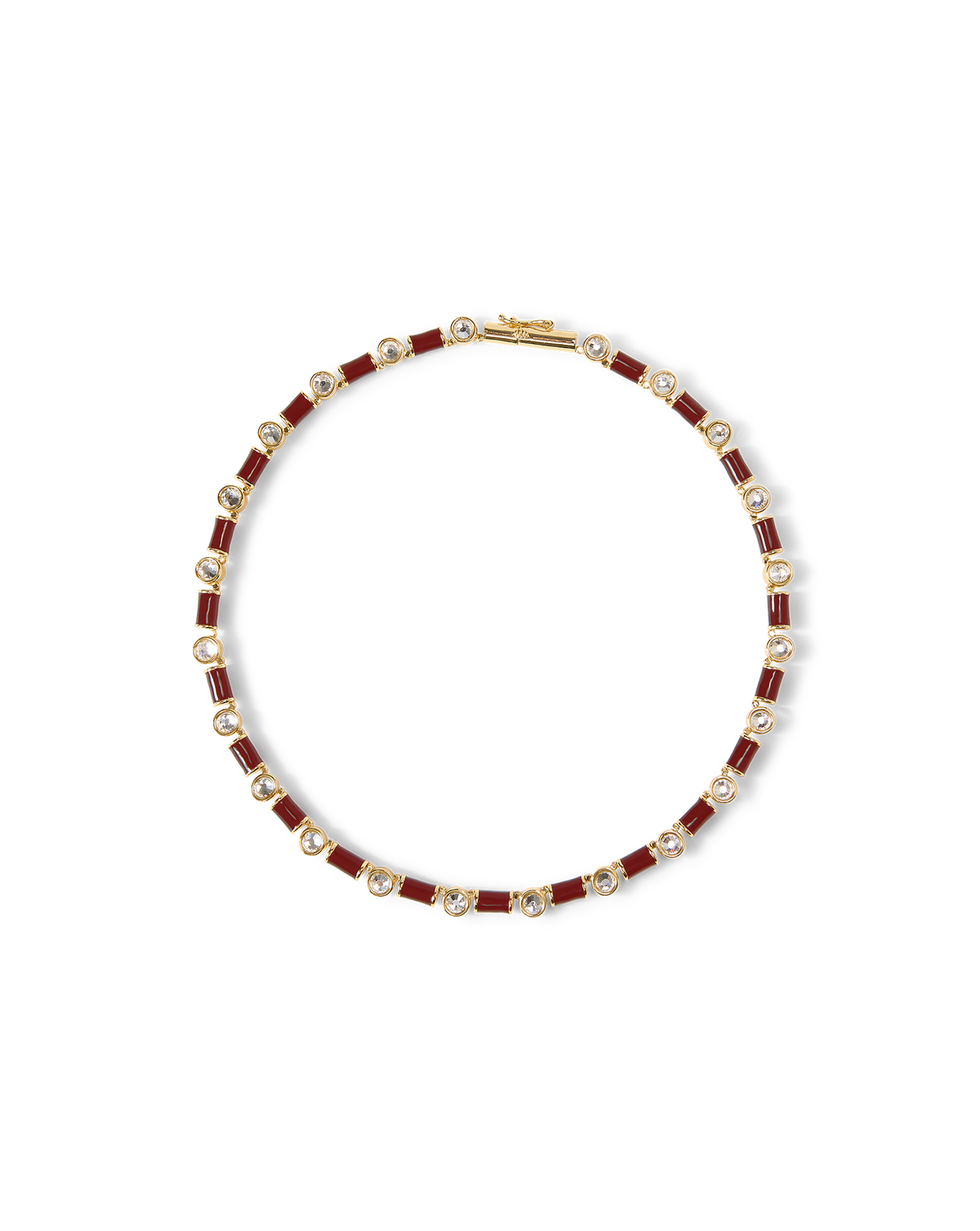 Burgundy Enamel and Crystal Barrel Necklace