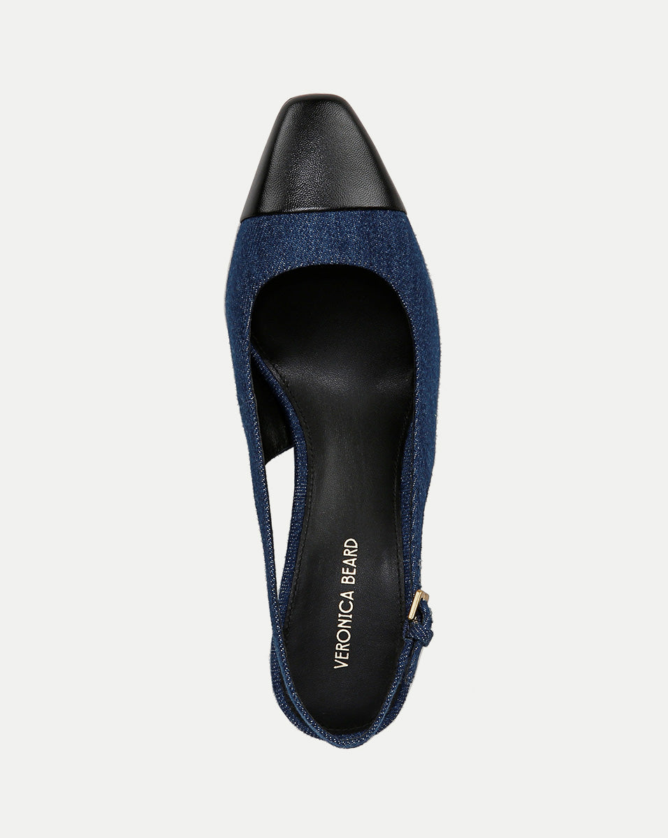 Cecile Denim Cap-Toe Slingback Pump